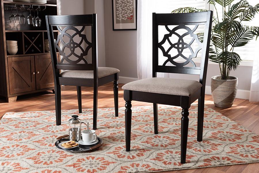 Wholesale Interiors Dining Chairs - Renaud Contemporary Sand Fabric and Brown Finished Wood 2-Piece Dining Chair Set