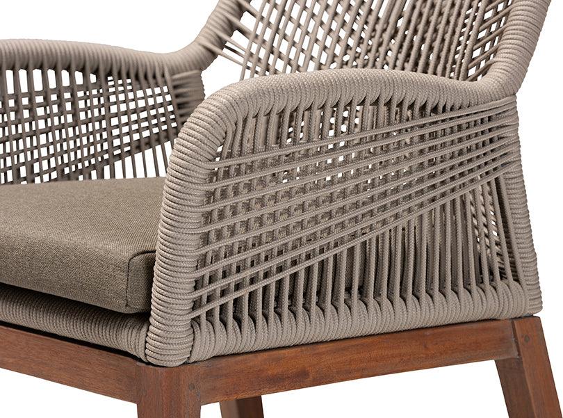 Wholesale Interiors Dining Chairs - Jennifer Mid-Century Grey Woven Rope Mahogany Dining Arm Chair