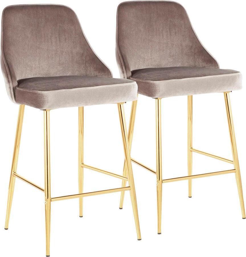 Lumisource Barstools - Marcel Contemporary/Glam Counter Stool in Gold Metal and Silver Velvet - Set of 2