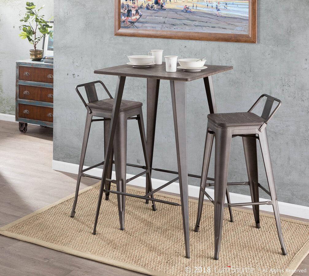 Lumisource Barstools - Oregon Industrial Low Back Barstool in Antique and Espresso - Set of 2