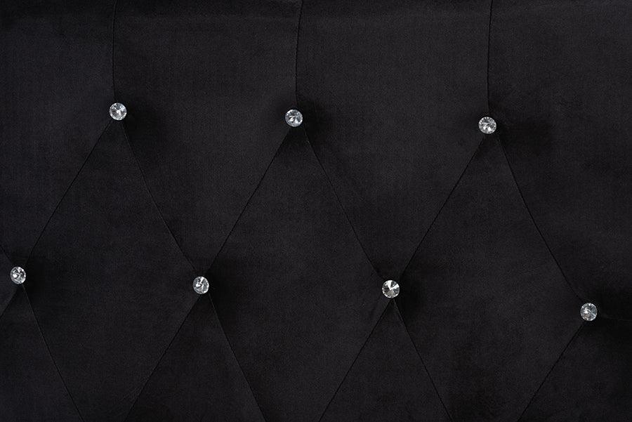 Wholesale Interiors Beds - Easton Contemporary Glam and Luxe Black Velvet and Gold Metal Queen Size Panel Bed