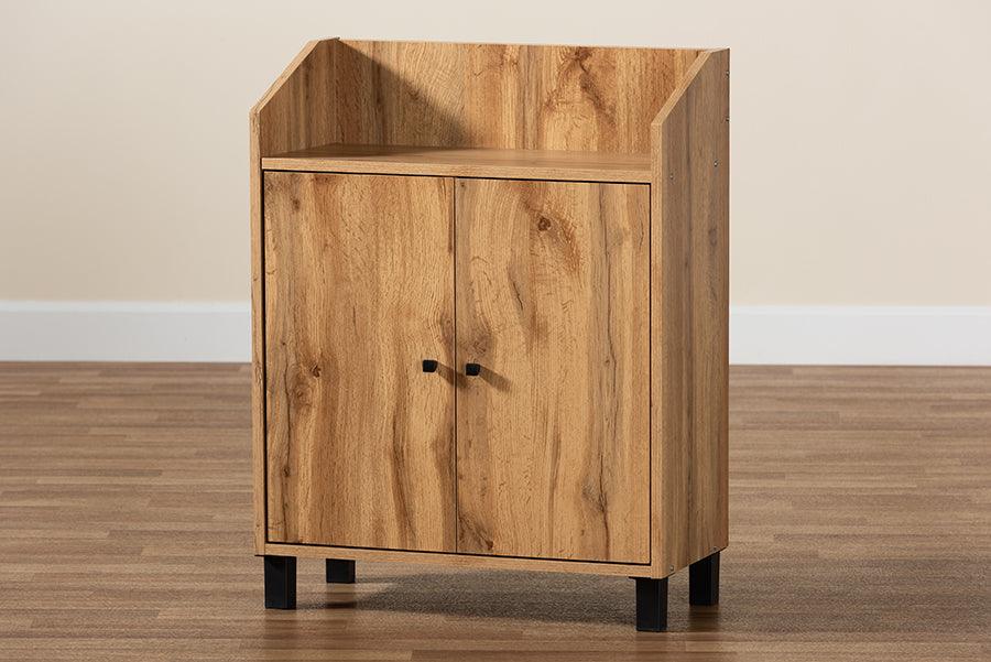 Wholesale Interiors Shoe Storage - Rossin Oak Brown Finished Wood 2-Door Entryway Shoe Storage Cabinet with Top Shelf