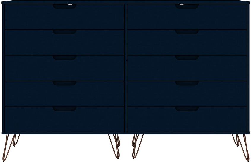 Manhattan Comfort Dressers - Rockefeller 10-Drawer Double Tall Dresser with Metal Legs in Tatiana Midnight Blue