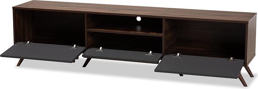 Wholesale Interiors TV & Media Units - Naoki Two-Tone Grey and Walnut Finished Wood TV Stand with Drop-Down Compartments