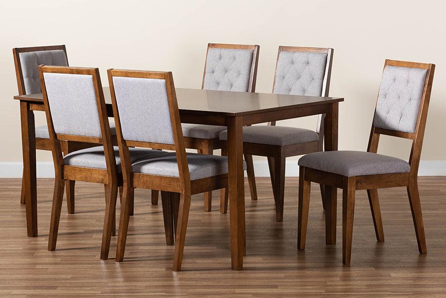 Wholesale Interiors Dining Sets - Suvi Grey Fabric Upholstered and Walnut Brown Finished Wood 7-Piece Dining Set
