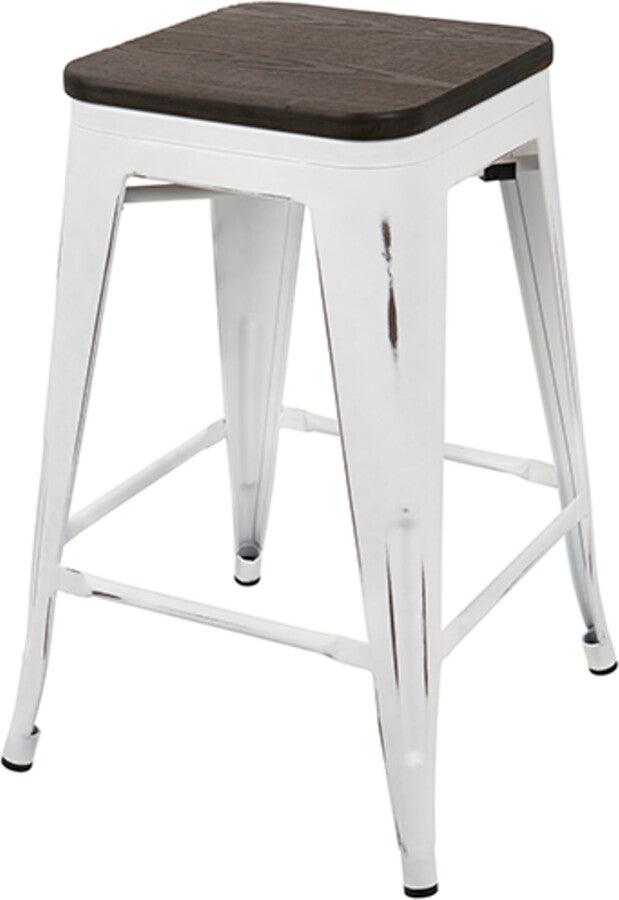 Lumisource Barstools - Oregon Industrial Stackable Counter Stool in Vintage White and Espresso - Set of 2