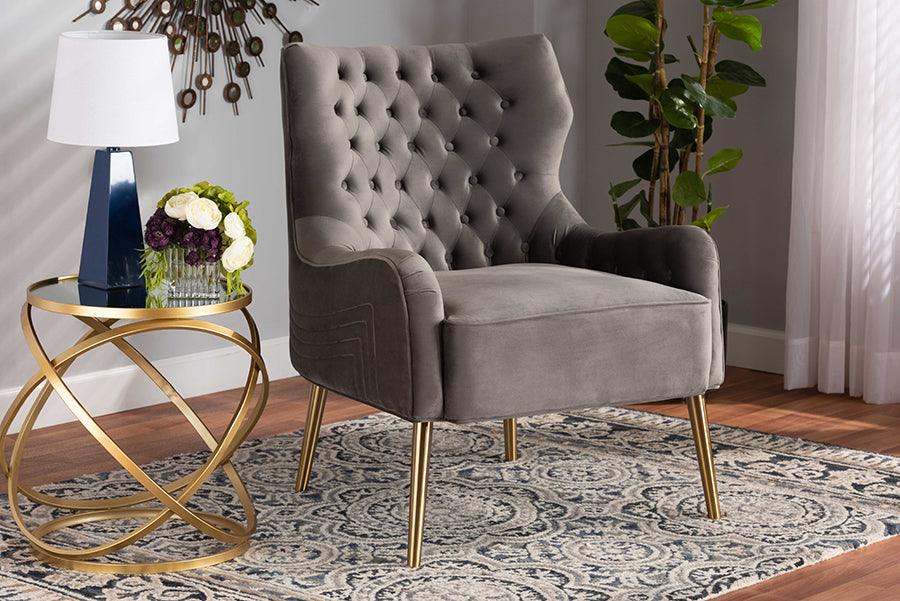 Wholesale Interiors Accent Chairs - Nelson 29.5" Accent Chair Gray & Gold