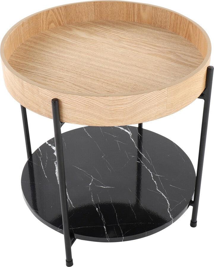 Lumisource Side & End Tables - Daniella Contemporary End Table In Black Metal & Natural Wood With Black Marble Accent