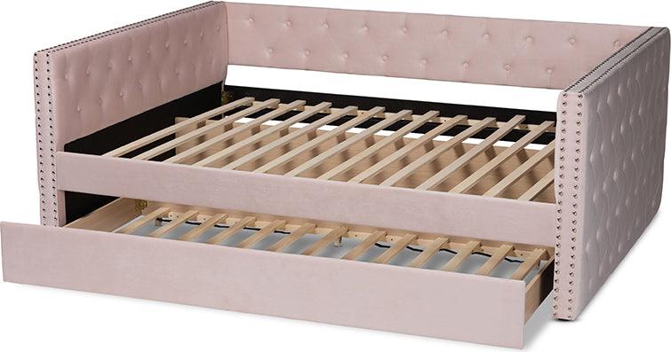 Wholesale Interiors Daybeds - Larkin Pink Velvet Fabric Upholstered Full Size Daybed with Trundle