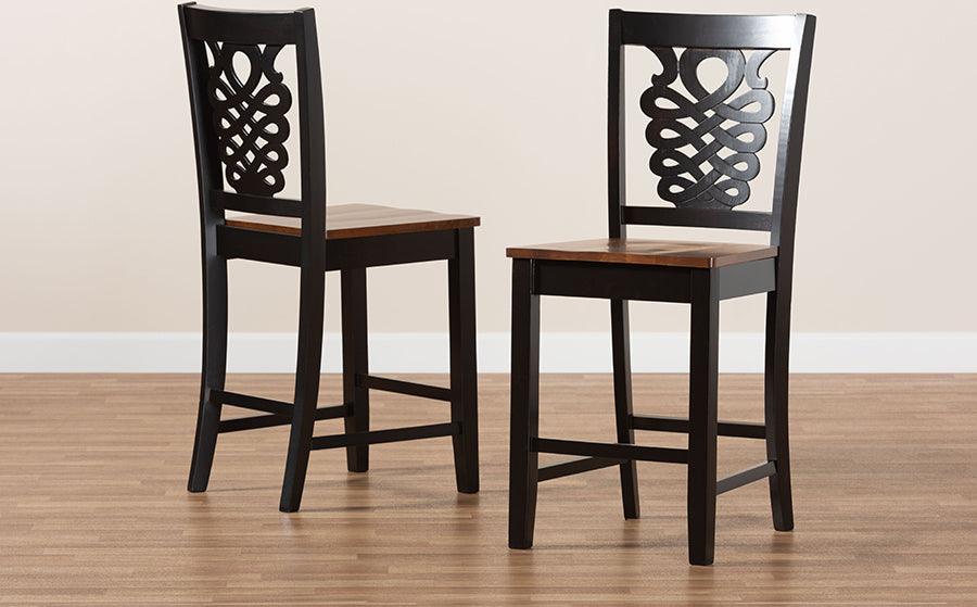 Wholesale Interiors Barstools - Gervais Two-Tone Dark Brown and Walnut Brown Finished Wood 2-Piece Counter Stool Set