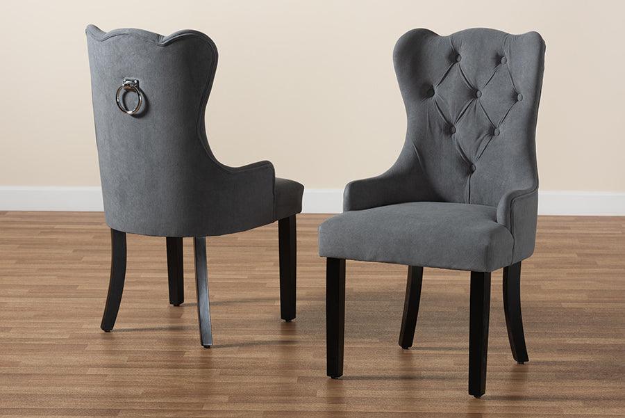 Wholesale Interiors Dining Chairs - Fabre Modern Transitional Grey Velvet and Dark Brown Wood 2-Piece Dining Chair Set