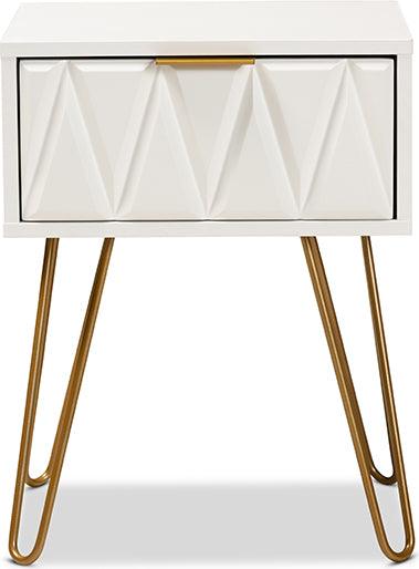Wholesale Interiors Side & End Tables - Holbrook Contemporary Glam and Luxe White Finished Wood and Gold Metal 1-Drawer End Table