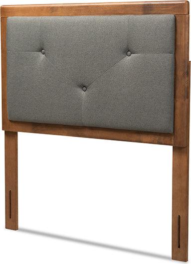 Wholesale Interiors Headboards - Abner Dark Grey Fabric Upholstered and Walnut Brown Finished Wood Twin Size Headboard