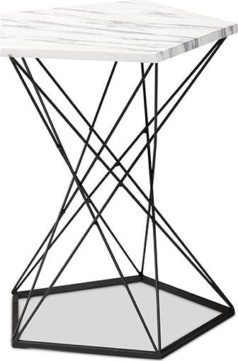 Wholesale Interiors Side & End Tables - Oberon Modern and Contemporary Black Metal End Table with Faux Marble Tabletop