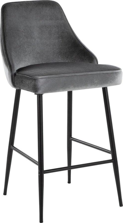 Lumisource Barstools - Marcel 25" Counter Stool In Black Metal & Blue Velvet (Set of 2)