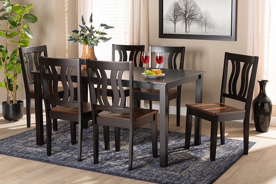 Wholesale Interiors Dining Sets - Zamira Contemporary Two-Tone Dark Brown and Walnut Brown Wood 7-Piece Dining Set