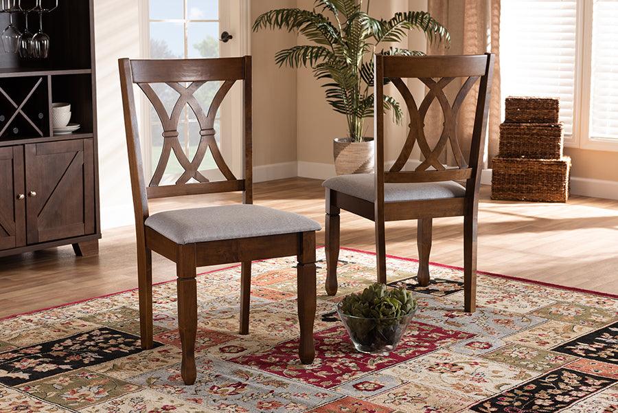 Wholesale Interiors Dining Chairs - Augustine Grey Fabric Upholstered And Walnut Brown Finished Wood 2-Piece Dining Chair Set Set