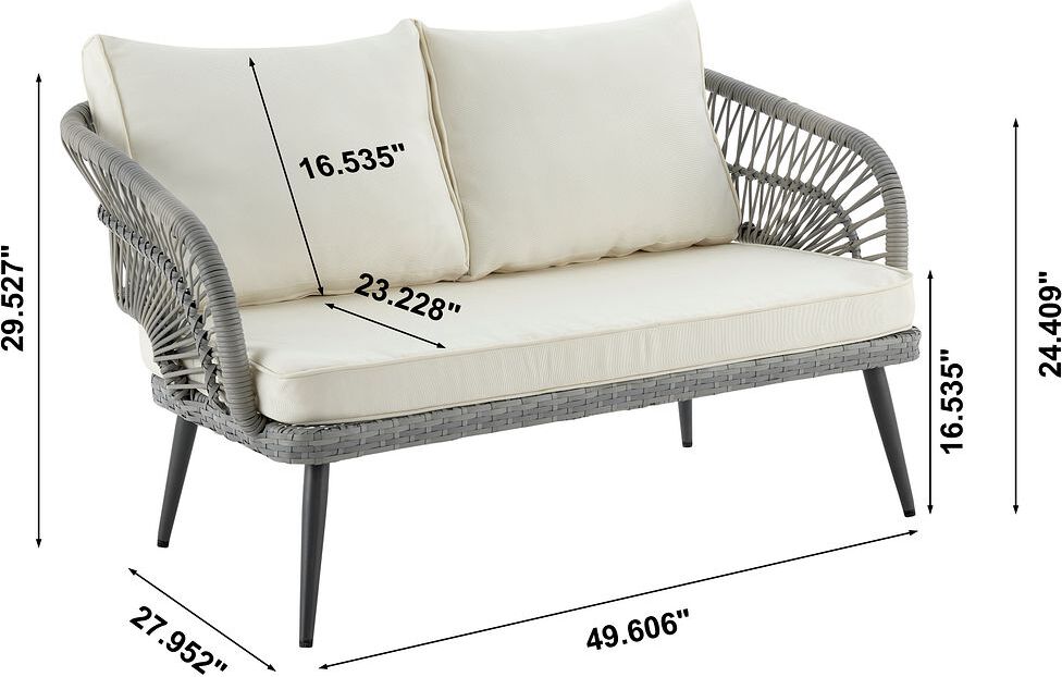Manhattan Comfort Outdoor Conversation Sets - Riviera Patio 4- Person Conversation Set with Coffee Table with Cream Cushions