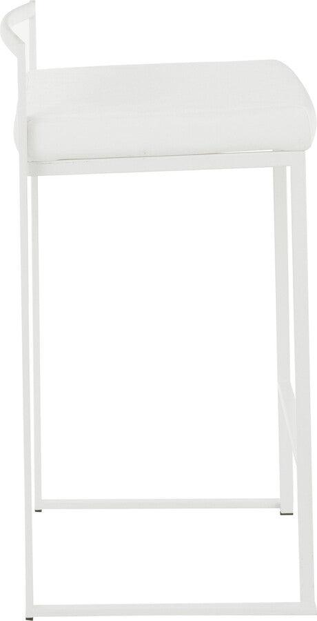 Lumisource Barstools - Fuji Contemporary Stackable Counter Stool in White with White Velvet Cushion - Set of 2