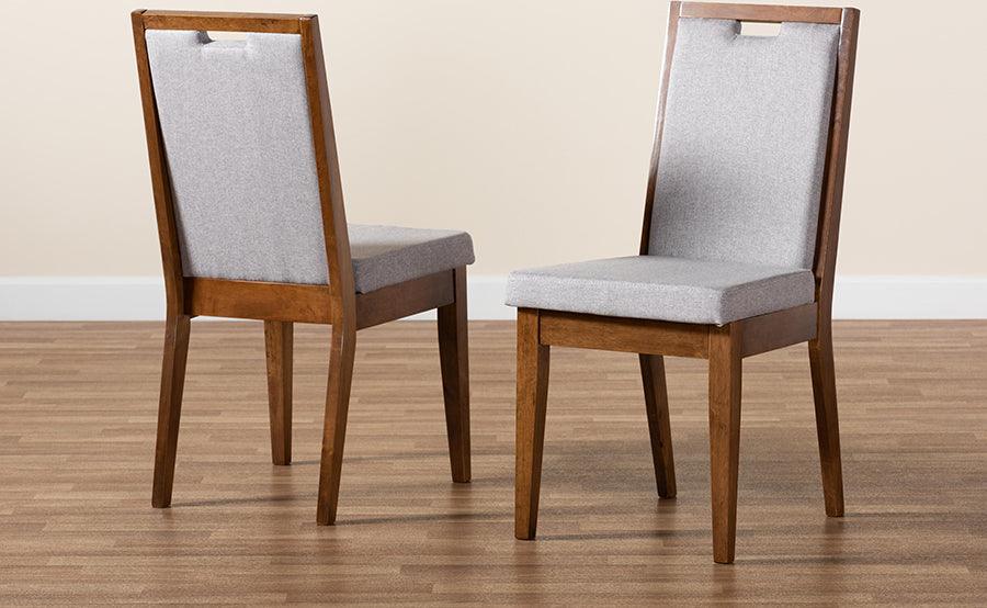 Wholesale Interiors Dining Chairs - Octavia Grey Fabric Upholstered and Walnut Brown Finished Wood 2-Piece Dining Chair Set