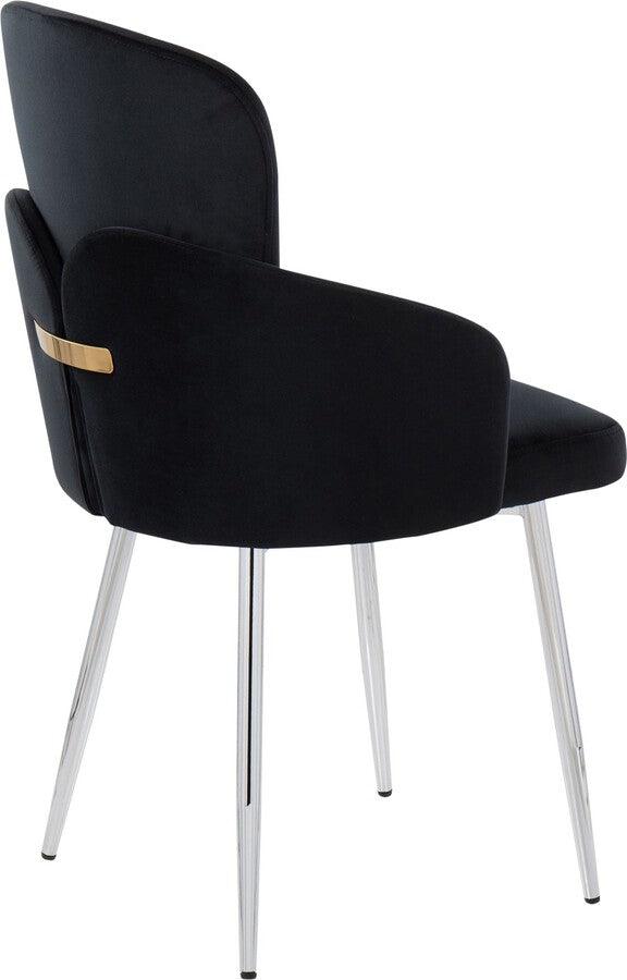 Lumisource Dining Chairs - Dahlia Contemporary Dining Chair In Chrome Metal & Black Velvet With Gold Accent (Set of 2)