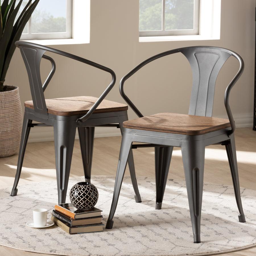 Wholesale Interiors Dining Chairs - Henri Vintage Style Tolix-Inspired Bamboo and Steel Stackable Side Chair Set of 2