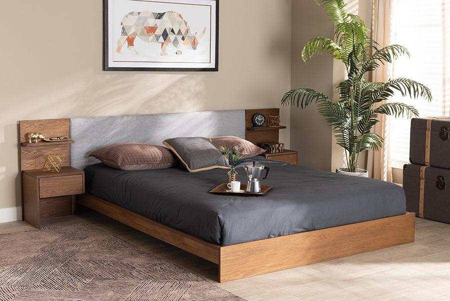 Wholesale Interiors Beds - Sami Queen Bed with Nightstand Light Gray & Walnut Brown
