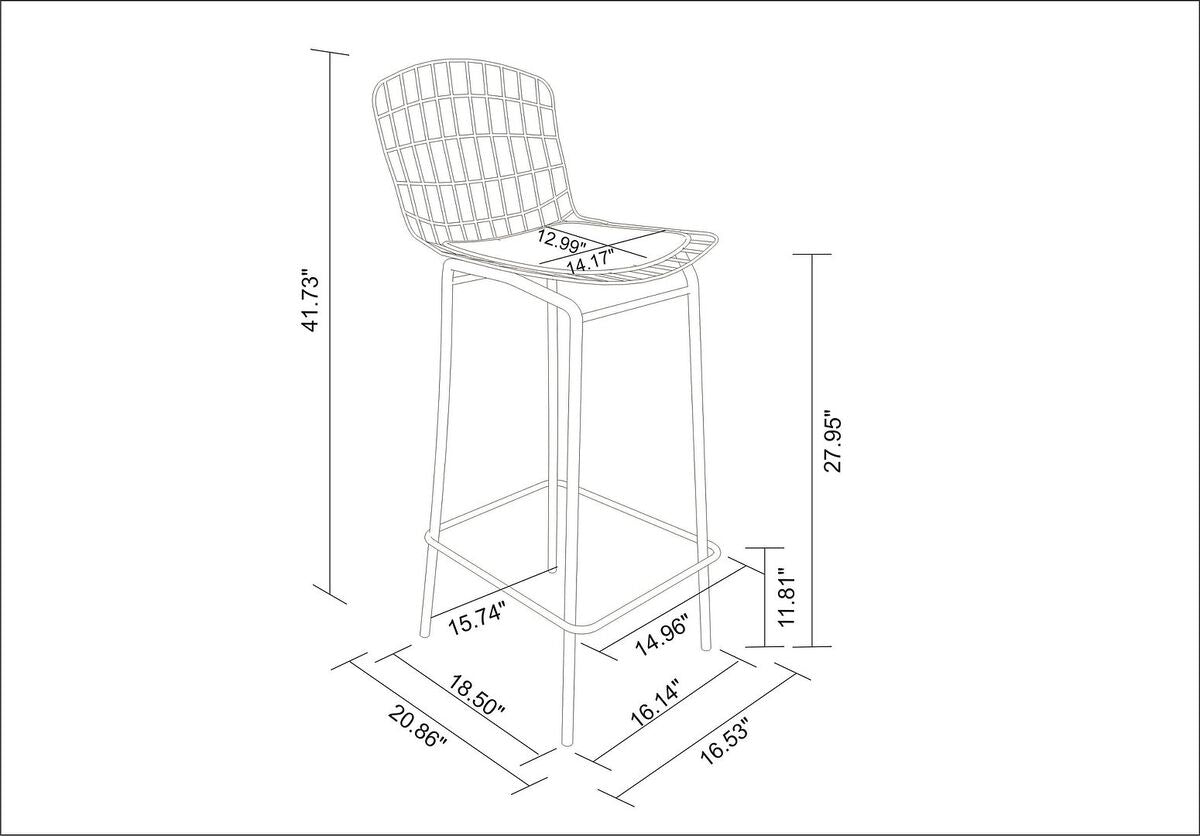 Manhattan Comfort Barstools - Madeline 41.73" Barstool, Set of 3 with Seat Cushion in Black