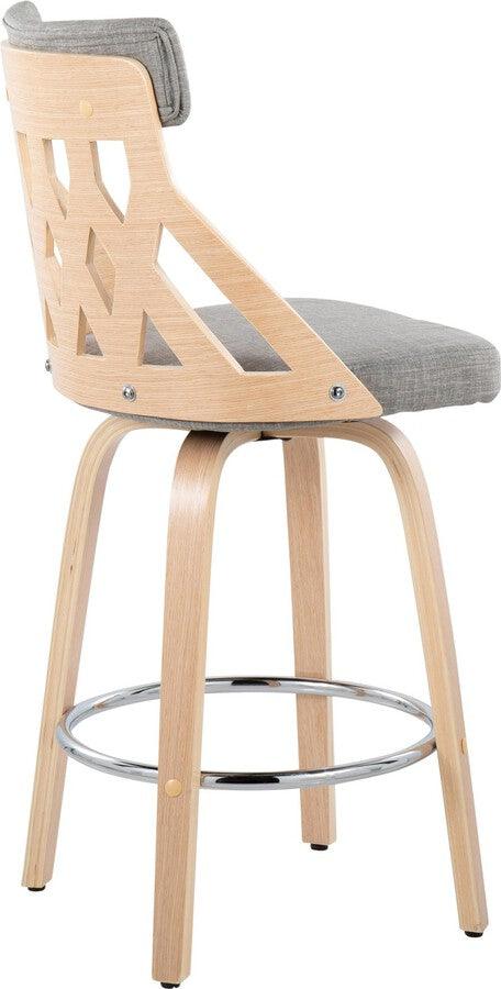 Lumisource Barstools - York 26" Counter Stool In Natural Wood & Light Grey Fabric With Chrome Footrest