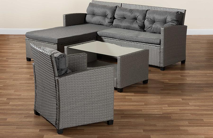 Wholesale Interiors Outdoor Conversation Sets - Darian Contemporary Grey Fabric and Grey Synthetic Rattan 4-Piece Patio Set