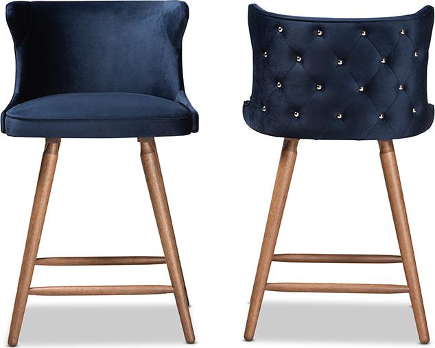 Wholesale Interiors Barstools - Sagira Bar Stool Navy Blue & Walnut Brown