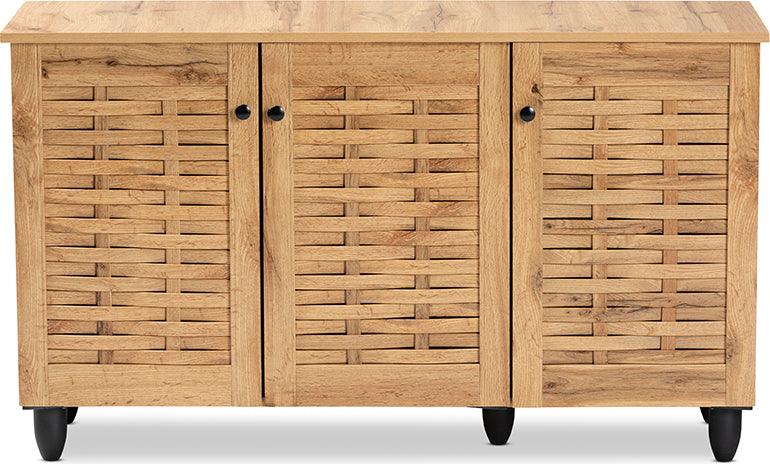 Wholesale Interiors Shoe Storage - Winda Modern and Contemporary Oak Brown Finished Wood 3-Door Shoe Cabinet