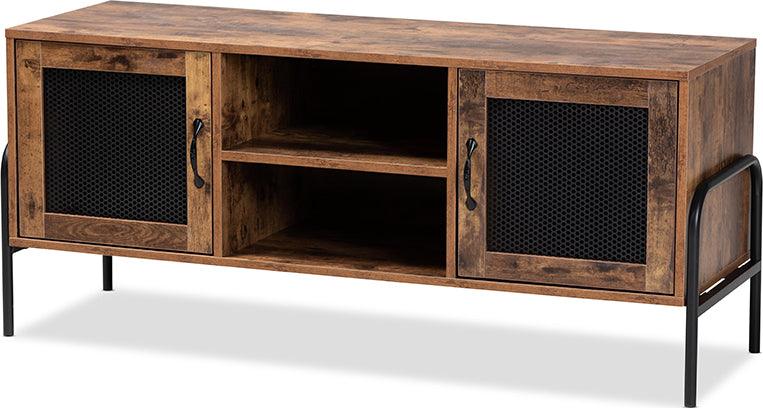 Wholesale Interiors TV & Media Units - Valeska Modern Industrial Walnut Brown Finished Wood and Black Metal 2-Door TV Stand