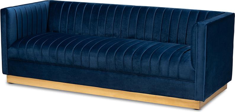 Wholesale Interiors Sofas & Couches - Aveline Glam And Luxe Navy Blue Velvet Fabric Upholstered Brushed Gold Finished Sofa