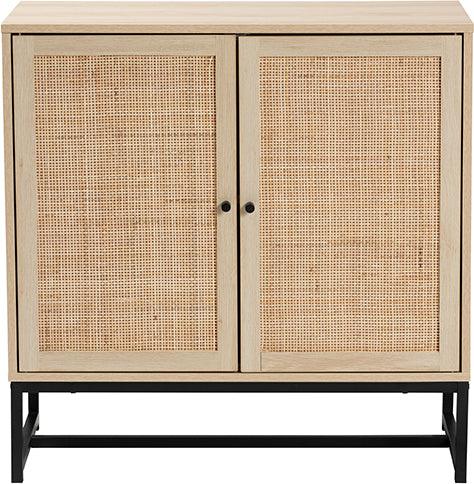 Wholesale Interiors Sideboards - Caterina Natural Brown Finished Wood and Natural Rattan 2-Door Storage Cabinet