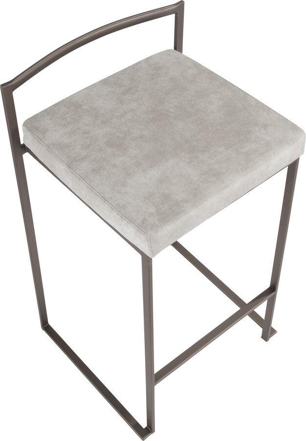 Lumisource Barstools - Fuji Stackable Counter Stool in Antique with Light Grey Fabric Cushion - Set of 2