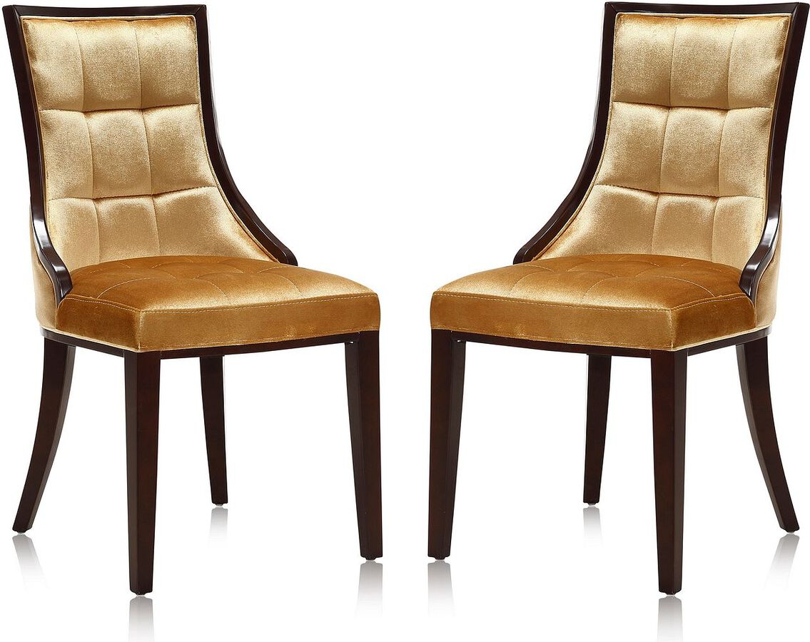 Manhattan Comfort Dining Chairs - Fifth Avenue Velvet Dining Chair (Set of Two) in Antique Gold and Walnut