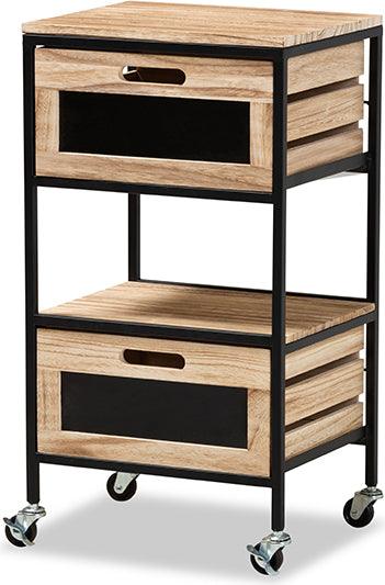 Wholesale Interiors Side & End Tables - Olinda Modern Industrial Oak Brown Finished Wood and Black Metal 2-Drawer End Table