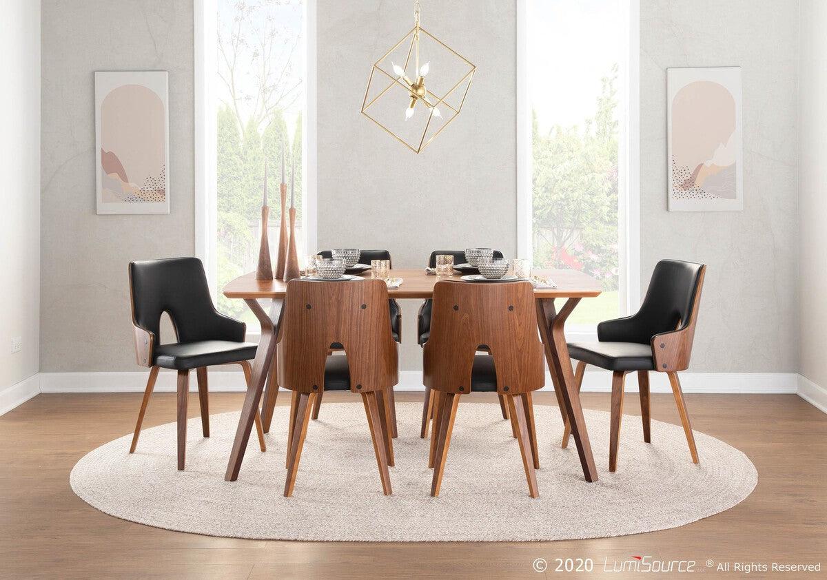 Lumisource Dining Chairs - Stella Mid-Century Modern Dining/Accent Chair in Walnut with Black Faux Leather - Set of 2