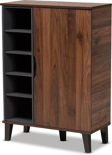 Wholesale Interiors Shoe Storage - Idina Two-Tone Walnut Brown and Grey Finished Wood 1-Door Shoe Cabinet