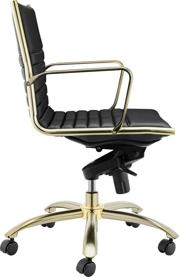 Euro Style Task Chairs - Dirk Low Back Office Chair Black & Matte Brushed Gold