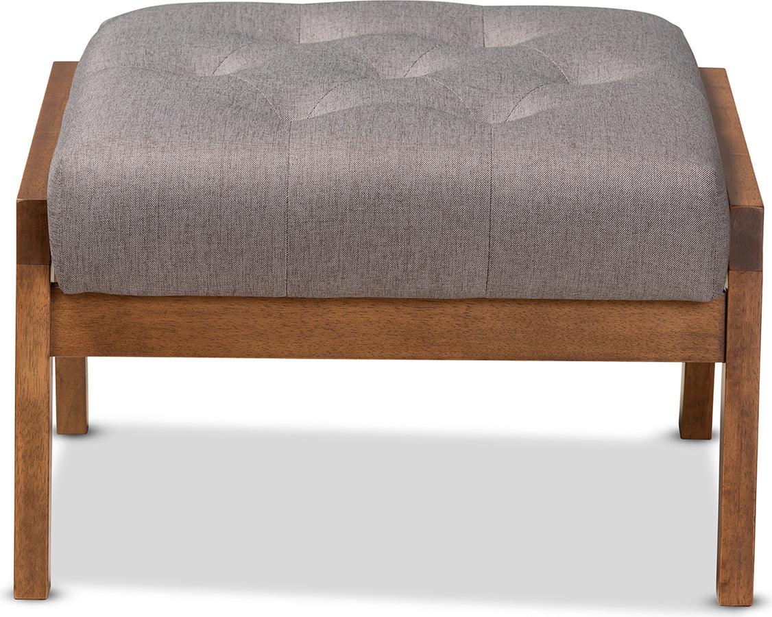 Wholesale Interiors Ottomans & Stools - Naeva Mid-Century Modern Gray Fabric Upholstered Walnut Finished Wood Footstool