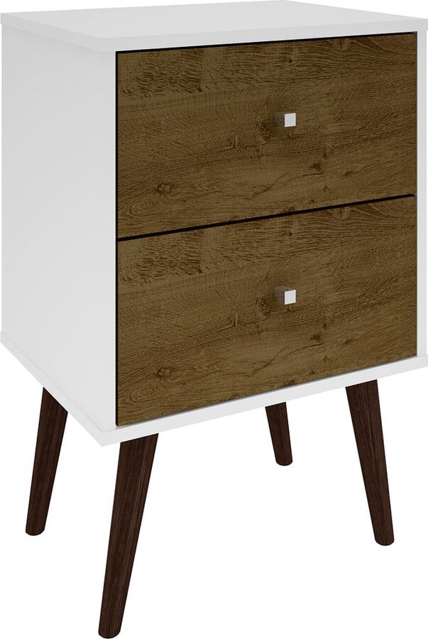 Manhattan Comfort Nightstands & Side Tables - Liberty Mid-Century - Modern Nightst& 2.0 White & Rustic Brown