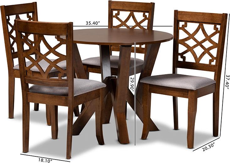 Wholesale Interiors Dining Sets - Alisa Grey Fabric Upholstered and Walnut Brown Finished Wood 5-Piece Dining Set