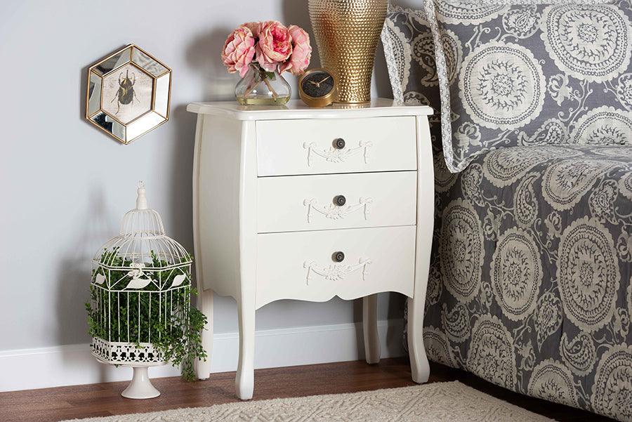 Wholesale Interiors Buffets & Cabinets - Eliya Classic and Traditional White Finished Wood 3-Drawer Storage Cabinet