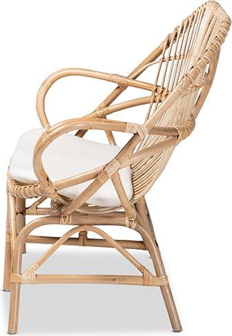 Wholesale Interiors Loveseats - Jayden Modern Bohemian White Fabric and Natural Brown Rattan Loveseat