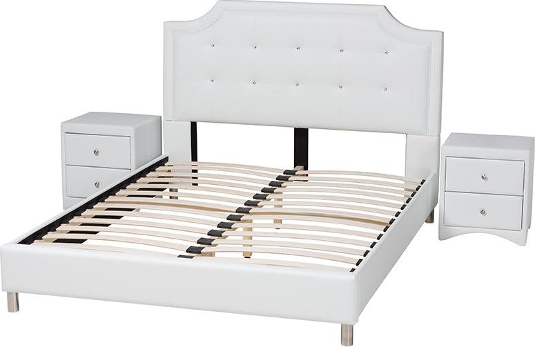 Wholesale Interiors Bedroom Sets - Carlotta Contemporary Glam White Faux Leather Upholstered King Size 3-Piece Bedroom Set