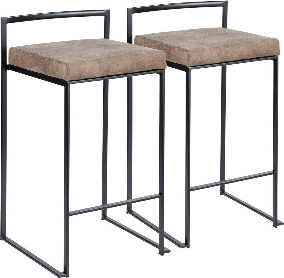 Lumisource Barstools - Fuji Contemporary Stackable Counter Stool in Black with Brown Cowboy Fabric Cushion - Set of 2