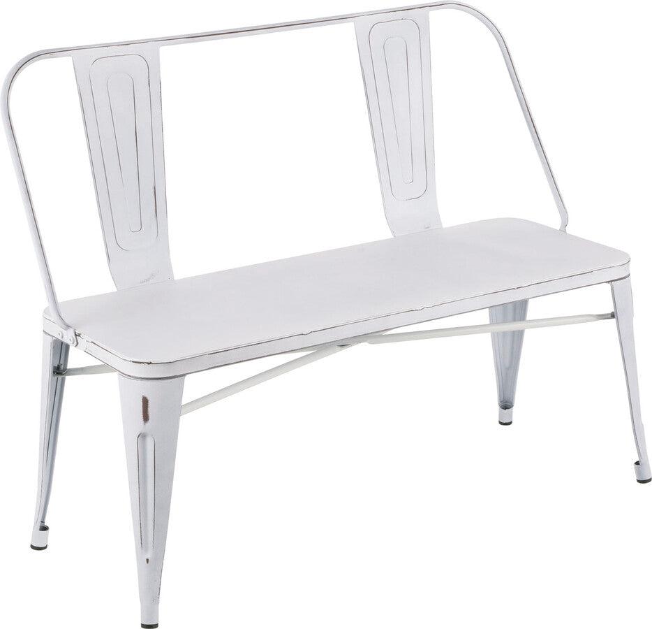 Lumisource Benches - Oregon Industrial Metal Dining/Entryway Bench with Distressed Vintage White Finish