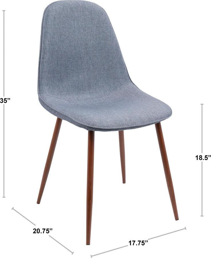 Lumisource Dining Chairs - Pebble Mid-Century Modern Dining/Accent Chair in Walnut and Blue Fabric - Set of 2